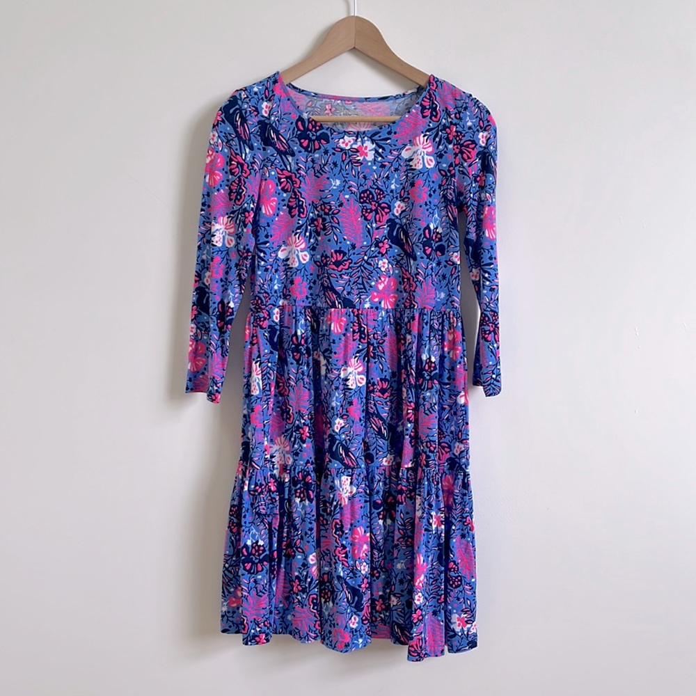 -Lilly Pulitzer Geanna 3/4 Sleeve Swing Dress Boca Blue Birds Eye View XS NWT